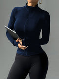 SHEIN Slim Fit Athletic Yoga Jacket With Zipper, Stretchy & Form-Fitting For Fitness, Running, Casual Living & Workout