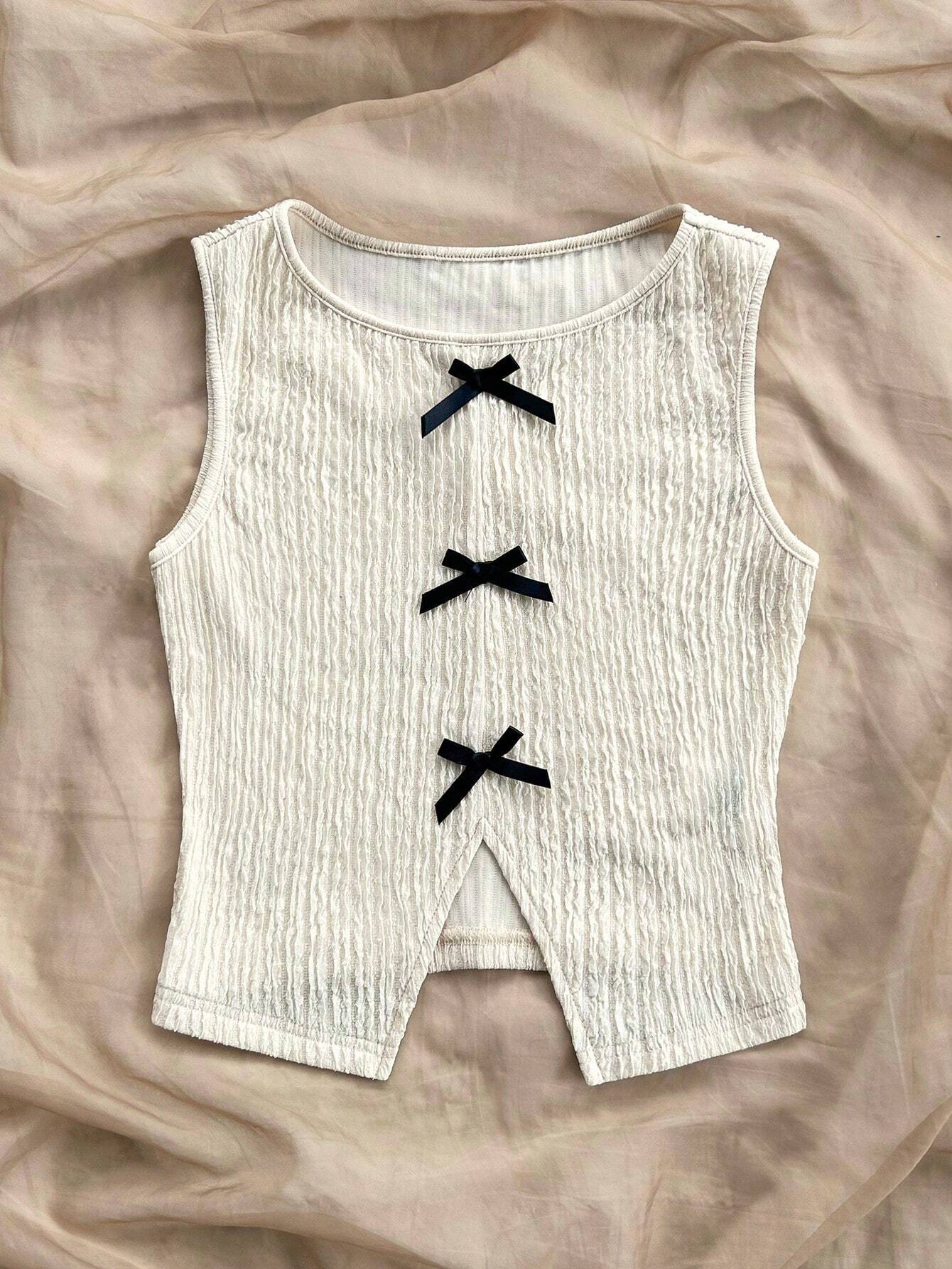  | SHEIN Soleia Women Round Neck Casual Color Block Bowknot Split Back Sleeveless Top | T-shirt | Shein | OneHub