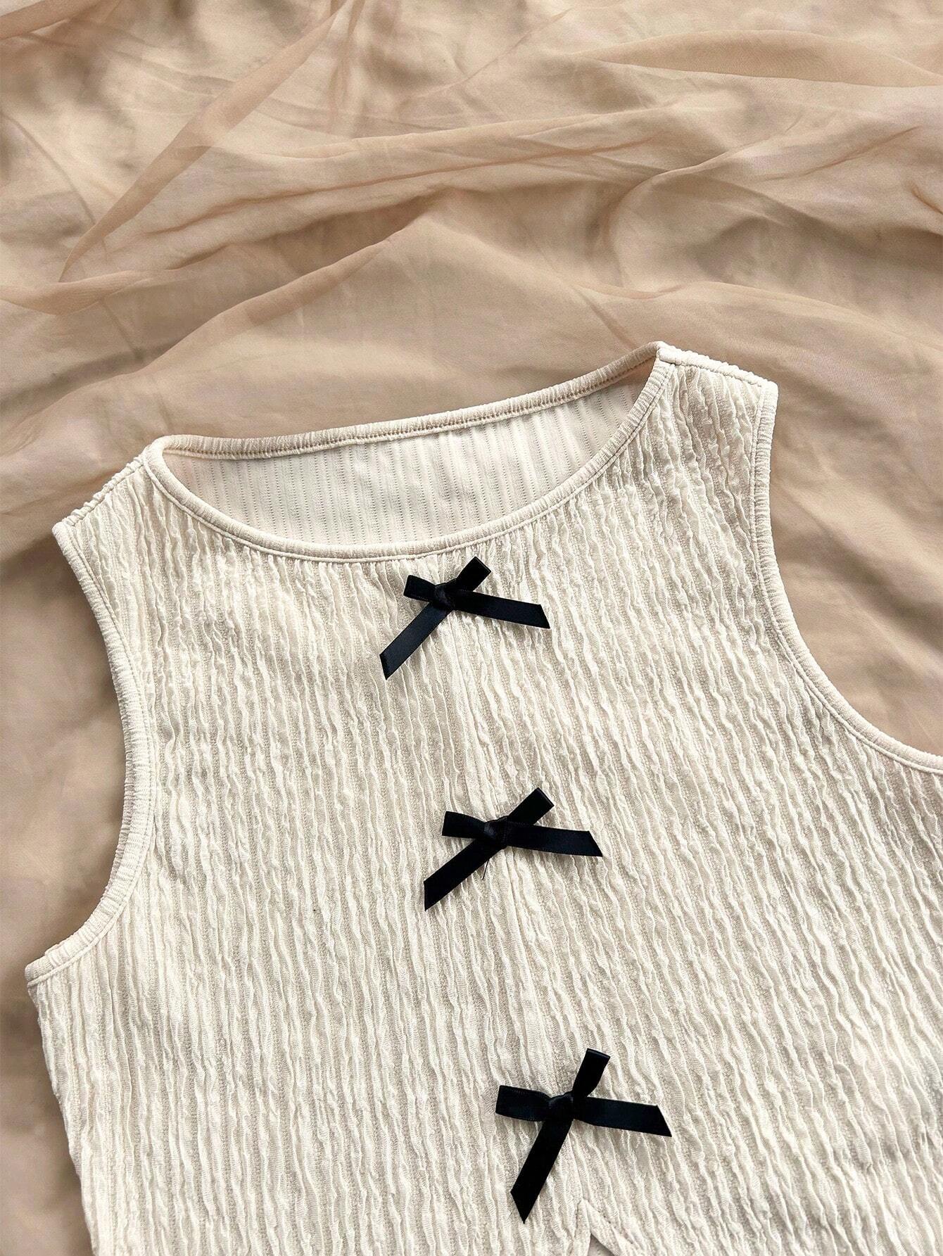  | SHEIN Soleia Women Round Neck Casual Color Block Bowknot Split Back Sleeveless Top | T-shirt | Shein | OneHub