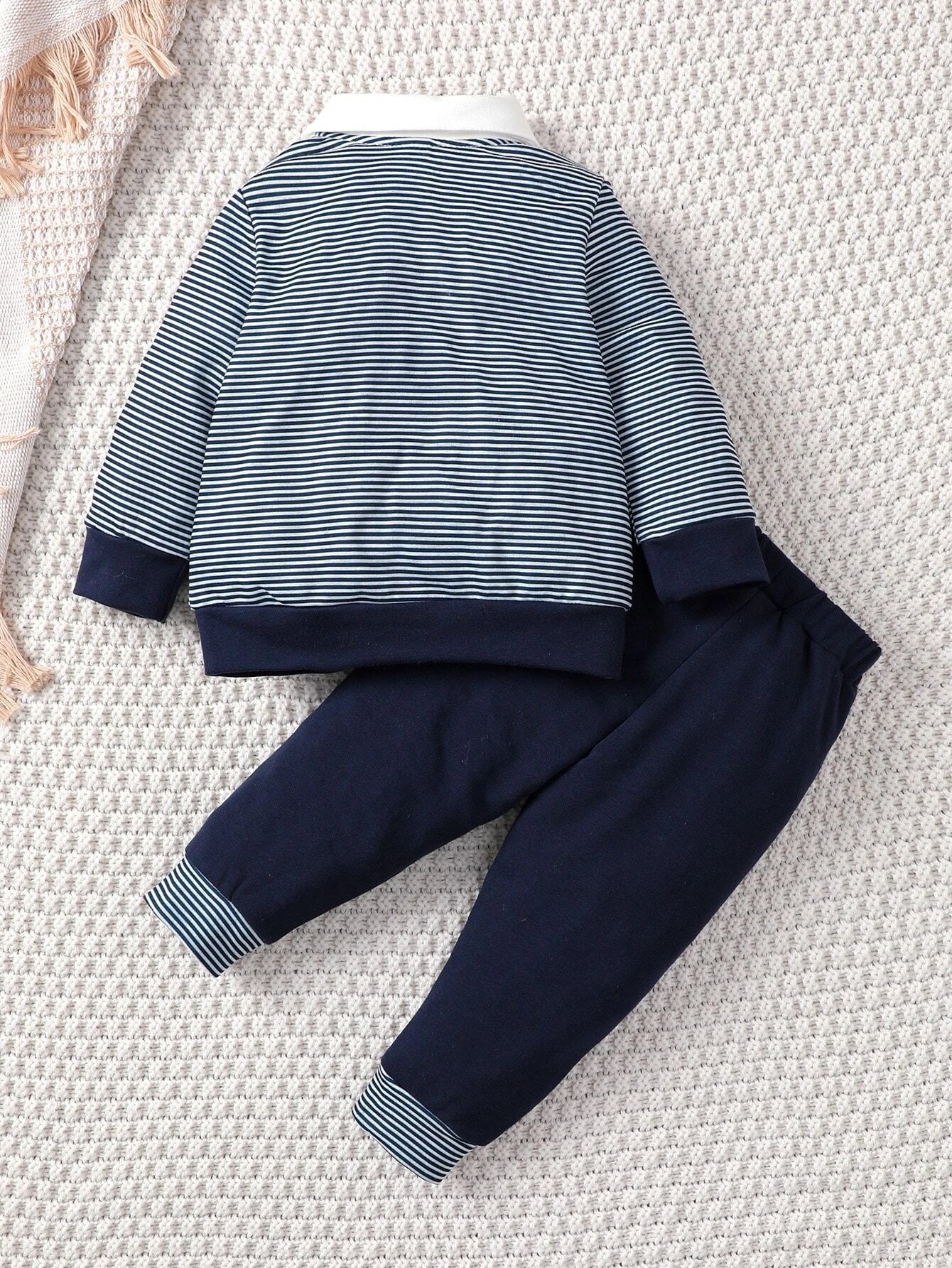  | SHEIN Souflis Baby Boy Striped Bow Front 2 In 1 Sweatshirt & Sweatpants | Dress | Shein | OneHub