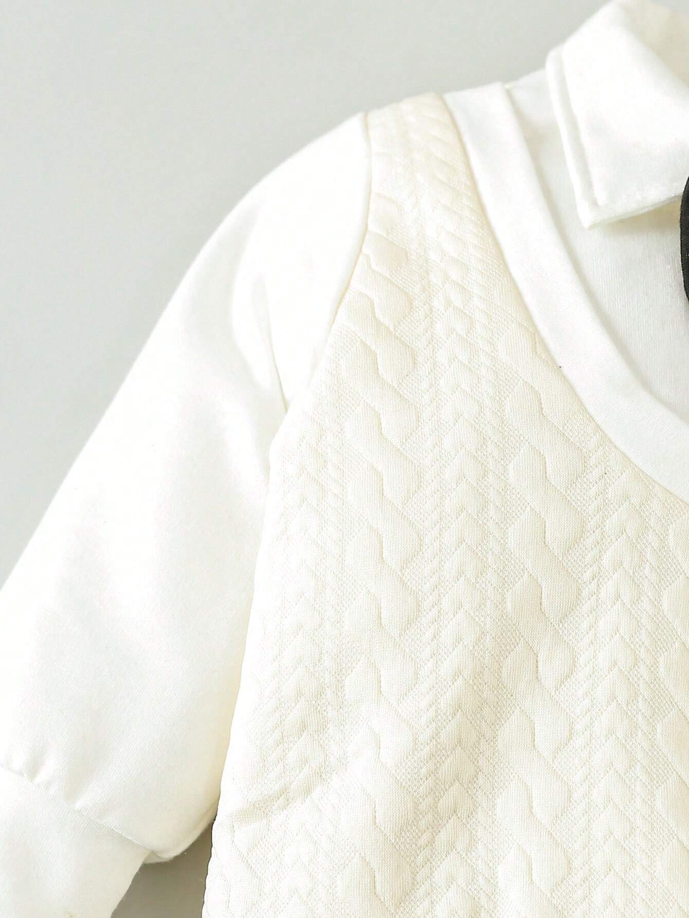  | SHEIN Souflis Baby Boys' Button Closure Long Sleeve 2-In-1 Sweatshirt And Pants With Detachable Bow Tie, Gentleman Style Academy Outfits, 3pcs/Set | Dress | Shein | OneHub