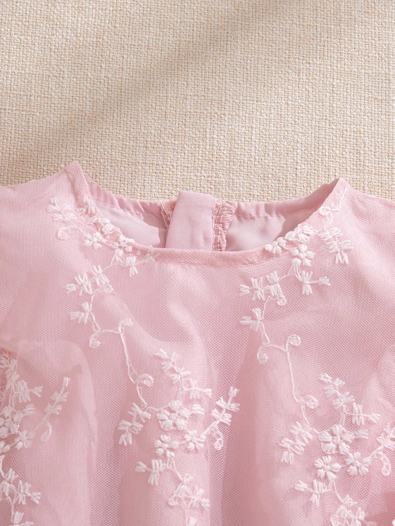SHEIN Souflis Souflis Baby Girl Princess Style Apricot Embroidered Mesh Bow Dress