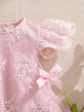 SHEIN Souflis Souflis Baby Girl Princess Style Apricot Embroidered Mesh Bow Dress