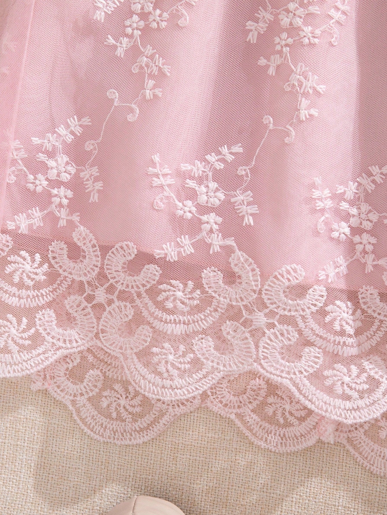 SHEIN Souflis Souflis Baby Girl Princess Style Apricot Embroidered Mesh Bow Dress