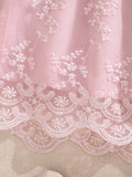 SHEIN Souflis Souflis Baby Girl Princess Style Apricot Embroidered Mesh Bow Dress