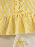 SHEIN Souflis Souflis French Style 0-3 Years Old Baby Girl Striped Bow Outfit