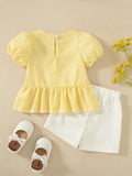 SHEIN Souflis Souflis French Style 0-3 Years Old Baby Girl Striped Bow Outfit