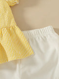 SHEIN Souflis Souflis French Style 0-3 Years Old Baby Girl Striped Bow Outfit