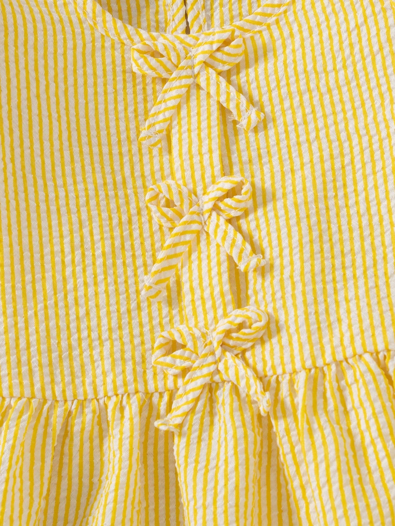 SHEIN Souflis Souflis French Style 0-3 Years Old Baby Girl Striped Bow Outfit