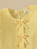 SHEIN Souflis Souflis French Style 0-3 Years Old Baby Girl Striped Bow Outfit