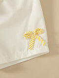 SHEIN Souflis Souflis French Style 0-3 Years Old Baby Girl Striped Bow Outfit