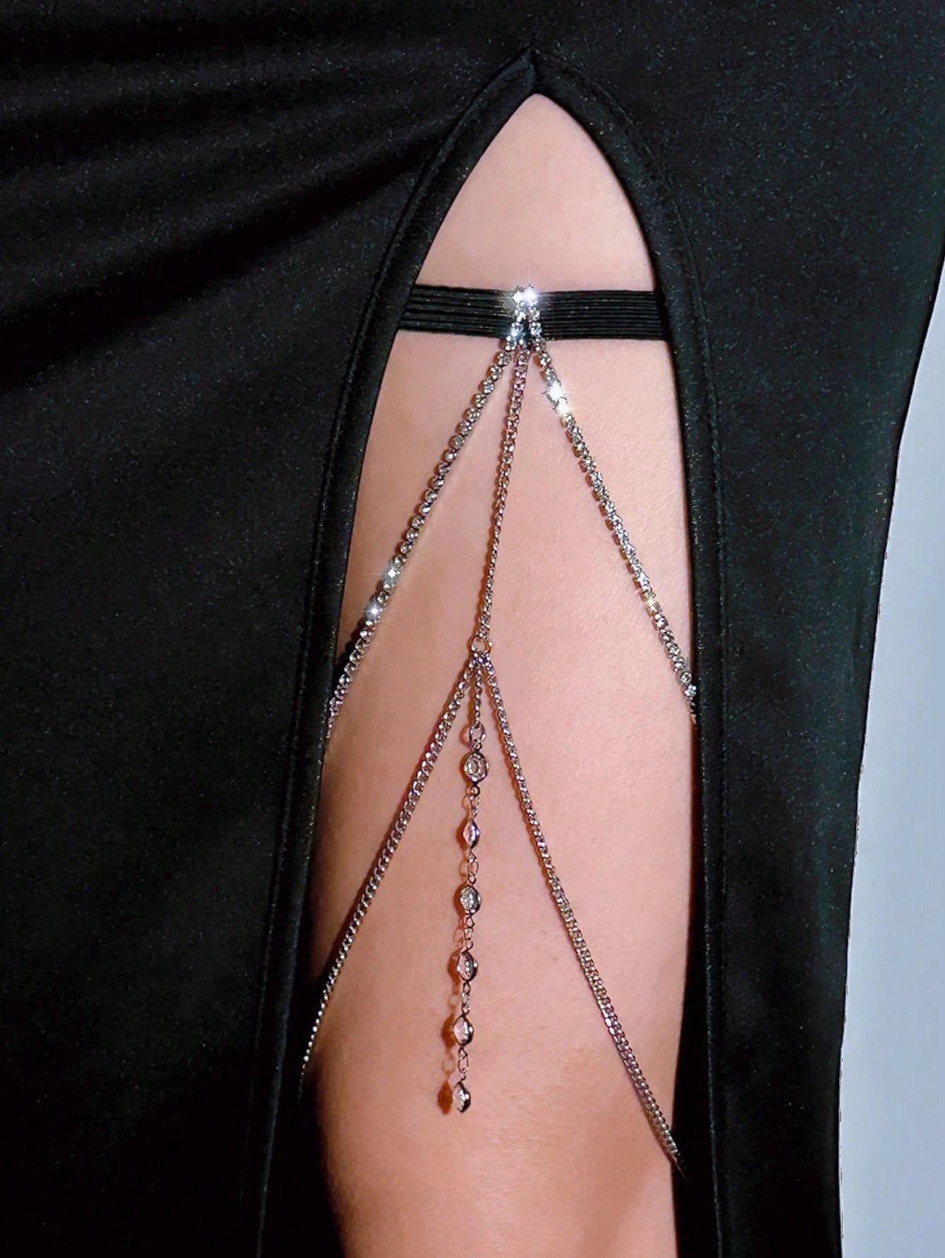 SHEIN Spring And Summer New Style European And American Sexy Thigh Chain Sexy Date Double-Layer Handmade Chain Pendant Elastic Rubber Band Leg Chain Garter Harness