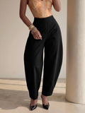 SHEIN Structelle Standard Size Elegant Women's Red Pleated Balloon Pants For Daily Commute, Office, Client Visits, Business Meetings, Afternoon Tea, Shopping, Dates, Art Exhibitions, Art Activities, Friends Gatherings / Light Parties, Family Gatherings