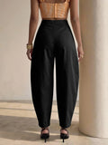 SHEIN Structelle Standard Size Elegant Women's Red Pleated Balloon Pants For Daily Commute, Office, Client Visits, Business Meetings, Afternoon Tea, Shopping, Dates, Art Exhibitions, Art Activities, Friends Gatherings / Light Parties, Family Gatherings