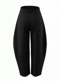 SHEIN Structelle Standard Size Elegant Women's Red Pleated Balloon Pants For Daily Commute, Office, Client Visits, Business Meetings, Afternoon Tea, Shopping, Dates, Art Exhibitions, Art Activities, Friends Gatherings / Light Parties, Family Gatherings