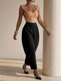 SHEIN Structelle Standard Size Elegant Women's Red Pleated Balloon Pants For Daily Commute, Office, Client Visits, Business Meetings, Afternoon Tea, Shopping, Dates, Art Exhibitions, Art Activities, Friends Gatherings / Light Parties, Family Gatherings