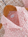SHEIN Summer Baby Girls Cute 3D Floral Vest Romper & Bucket Hat 2Pcs Set