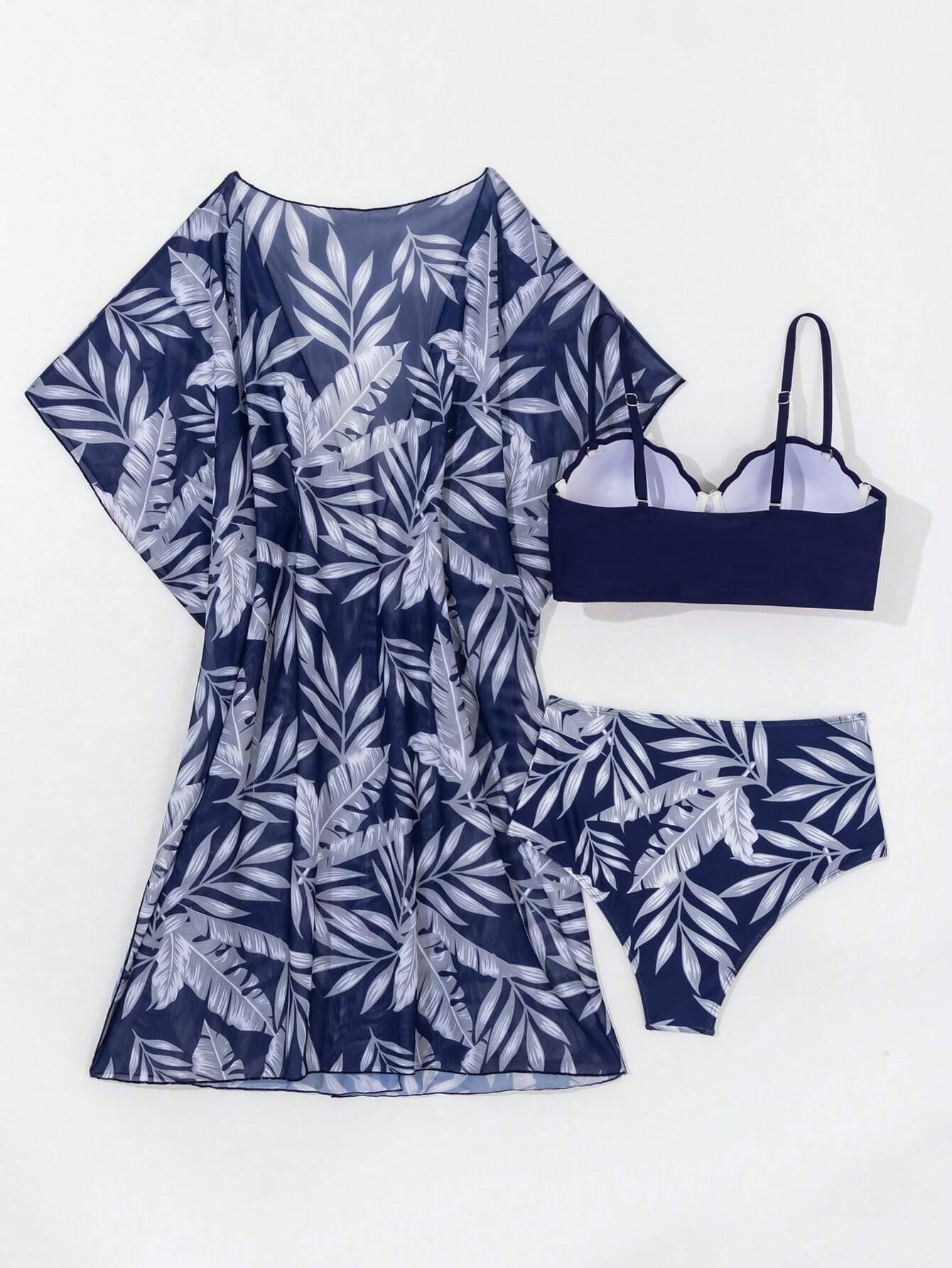  | SHEIN Summer Beach Tropical Print Push Up Bikini Set With Kimono | Lingerie | Shein | OneHub