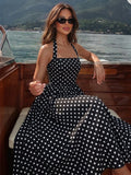 SHEIN Sunnyshic Women's Black Polka Dot Strapless Tie Design Ruched Waist Slimming Waist Summer European American Fashion Vintage Polka Dot Date Vacation Style Dress