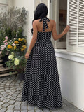 SHEIN Sunnyshic Women's Black Polka Dot Strapless Tie Design Ruched Waist Slimming Waist Summer European American Fashion Vintage Polka Dot Date Vacation Style Dress