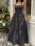 SHEIN Sunnyshic Women's Black Polka Dot Strapless Tie Design Ruched Waist Slimming Waist Summer European American Fashion Vintage Polka Dot Date Vacation Style Dress