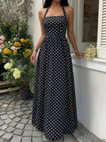 SHEIN Sunnyshic Women's Black Polka Dot Strapless Tie Design Ruched Waist Slimming Waist Summer European American Fashion Vintage Polka Dot Date Vacation Style Dress