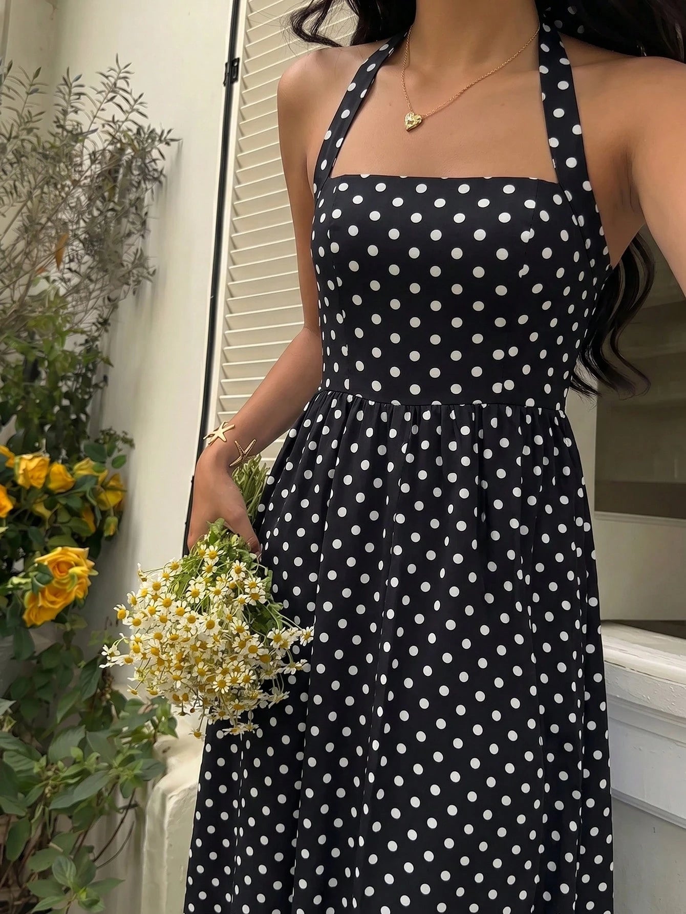 SHEIN Sunnyshic Women's Black Polka Dot Strapless Tie Design Ruched Waist Slimming Waist Summer European American Fashion Vintage Polka Dot Date Vacation Style Dress