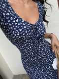 SHEIN Sunnyshic Women's Ditsy Floral Fitted Casual Mini Dress For Vacation.
