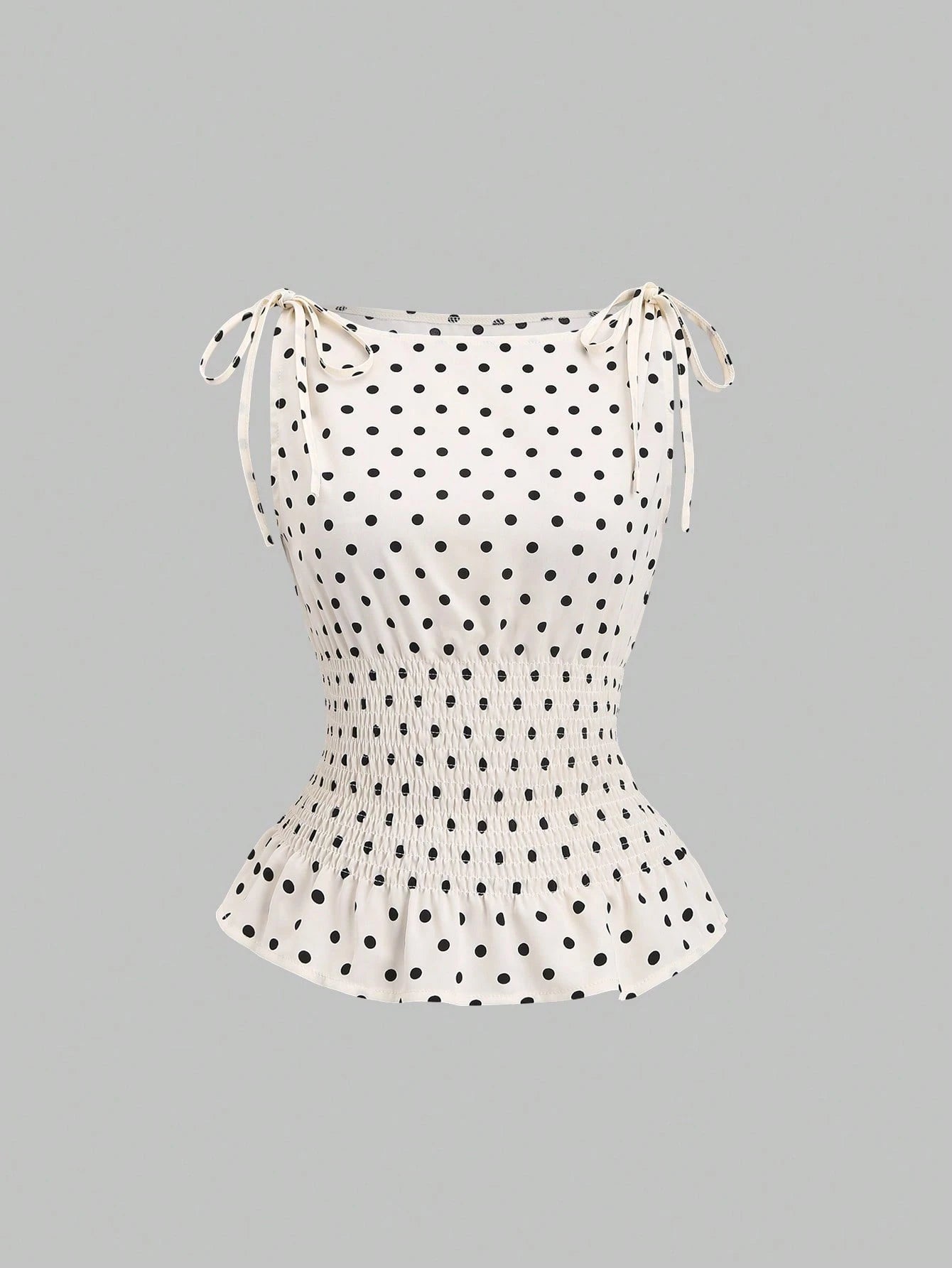 SHEIN Sweetra Women's Elegant Dotted Bow Tied Shoulder Waist Drawstring Slim Fit Casual Daily Commute Versatile Tank Top, Spring/Summer Polka Dot Polka Dots