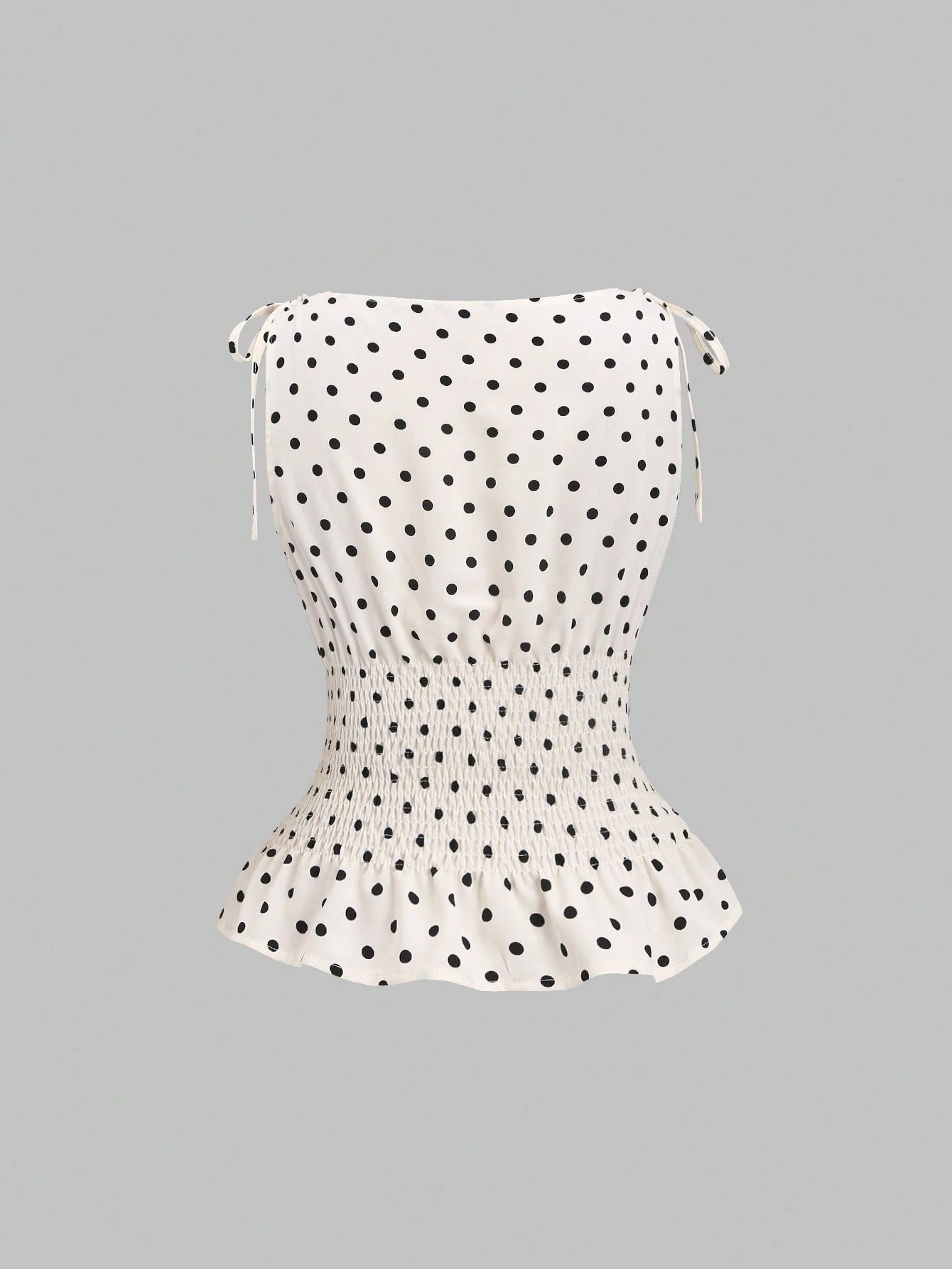 SHEIN Sweetra Women's Elegant Dotted Bow Tied Shoulder Waist Drawstring Slim Fit Casual Daily Commute Versatile Tank Top, Spring/Summer Polka Dot Polka Dots
