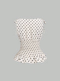 SHEIN Sweetra Women's Elegant Dotted Bow Tied Shoulder Waist Drawstring Slim Fit Casual Daily Commute Versatile Tank Top, Spring/Summer Polka Dot Polka Dots