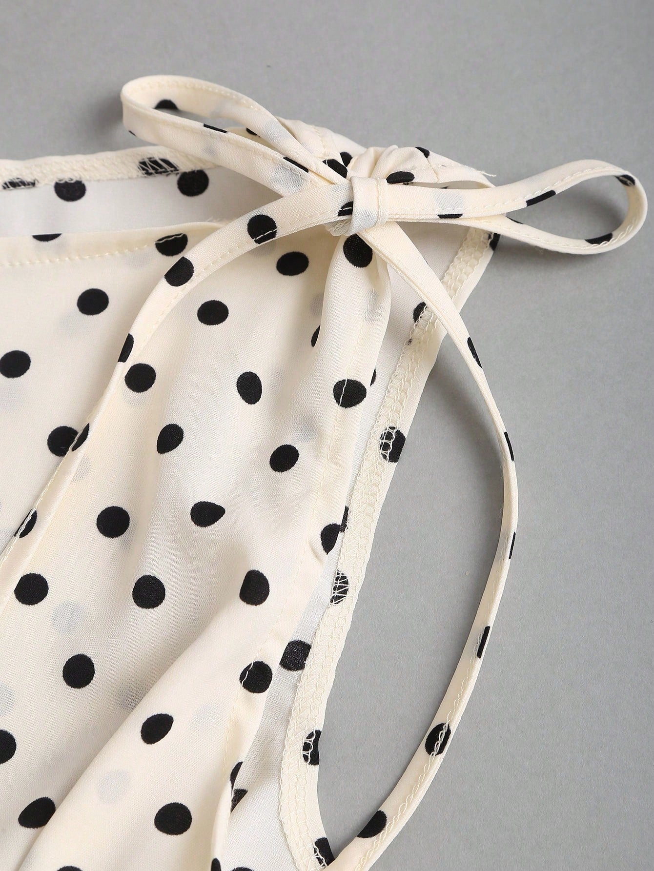 SHEIN Sweetra Women's Elegant Dotted Bow Tied Shoulder Waist Drawstring Slim Fit Casual Daily Commute Versatile Tank Top, Spring/Summer Polka Dot Polka Dots