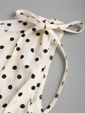 SHEIN Sweetra Women's Elegant Dotted Bow Tied Shoulder Waist Drawstring Slim Fit Casual Daily Commute Versatile Tank Top, Spring/Summer Polka Dot Polka Dots