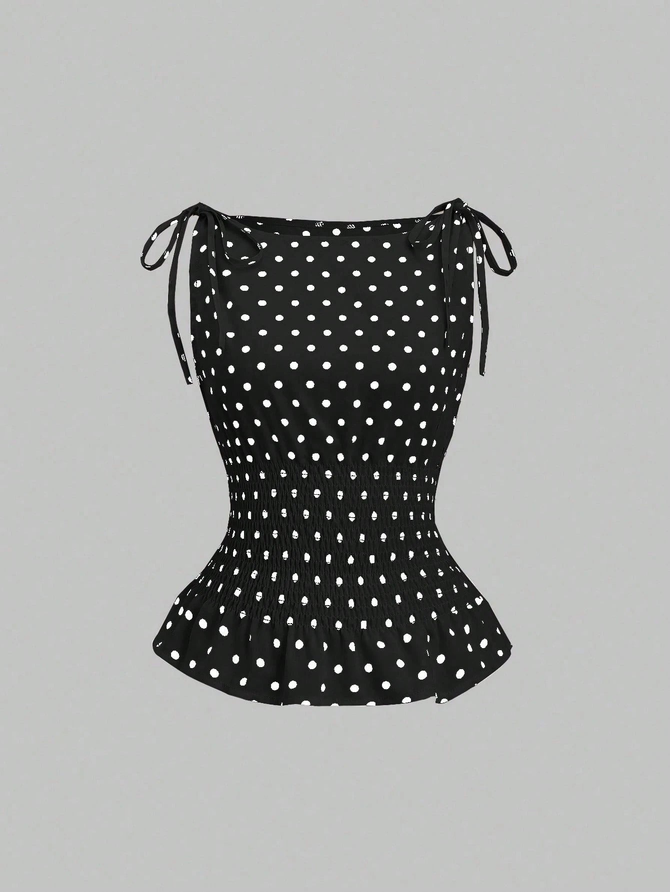 SHEIN Sweetra Women's Elegant French Style Polka Dot Bow Shoulder Tie Waist Slim Fit Casual Versatile Tank Top, Spring/Summer