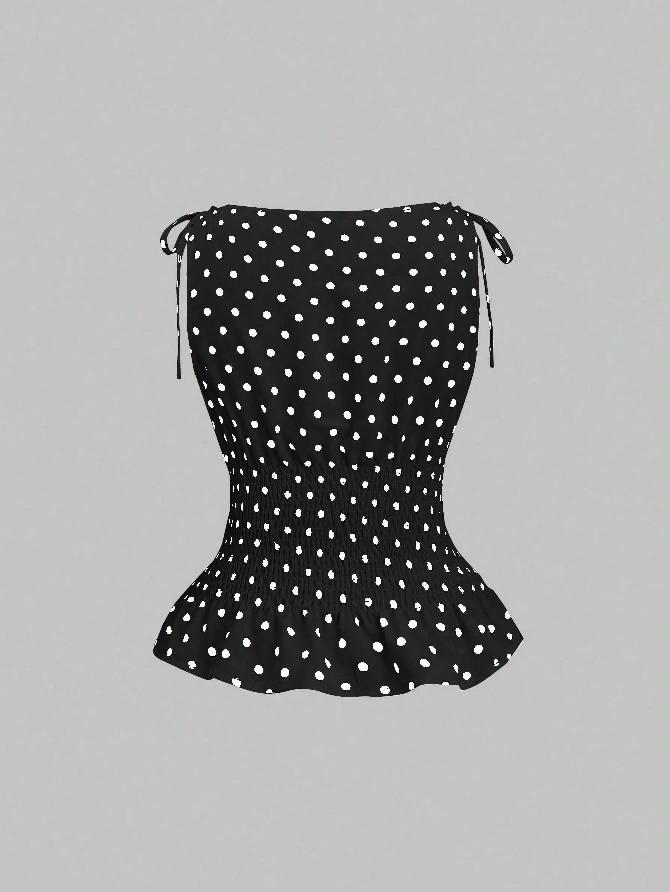 SHEIN Sweetra Women's Elegant French Style Polka Dot Bow Shoulder Tie Waist Slim Fit Casual Versatile Tank Top, Spring/Summer