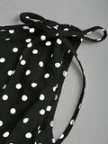 SHEIN Sweetra Women's Elegant French Style Polka Dot Bow Shoulder Tie Waist Slim Fit Casual Versatile Tank Top, Spring/Summer