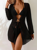 SHEIN Swim Basics Women's Summer Plain Color 3/4 Sleeve Beach Vacation Cover Up Kimono Coverup