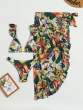  | SHEIN Swim Chiccia Summer Beach Tropical Print Bikini Set Frill Trim Micro Bra & Hipster Bottom & Beach Skirt 3 Piece Bathing Suit | Lingerie | Shein | OneHub