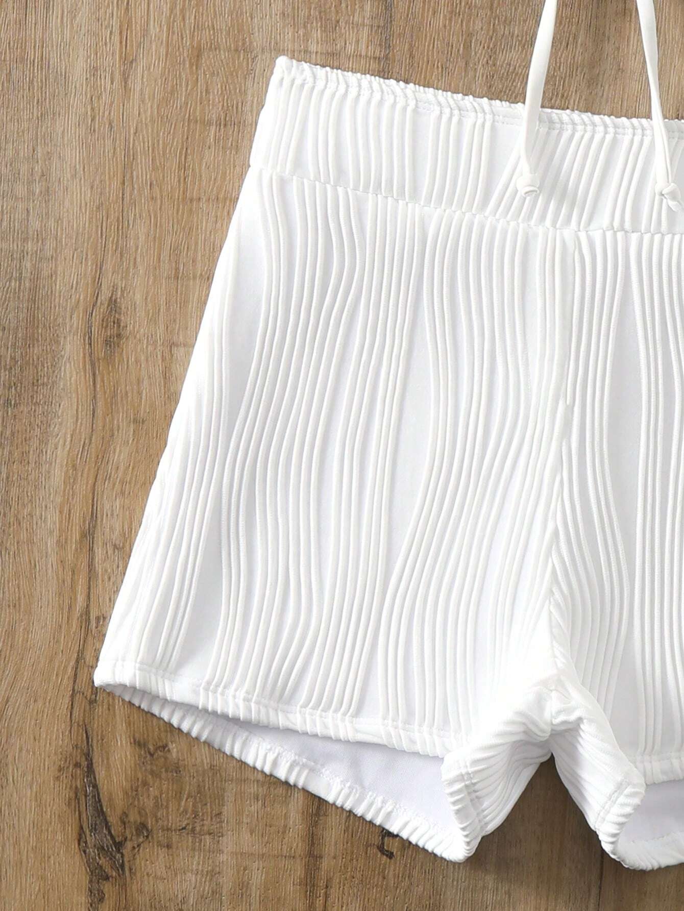  | SHEIN Swim Lushoire Summer Beach Women's Plain Textured White Swimwear Set With Halter Top & Boyshorts, Two Pieces Swimwear | Top and Pant Set | Shein | OneHub