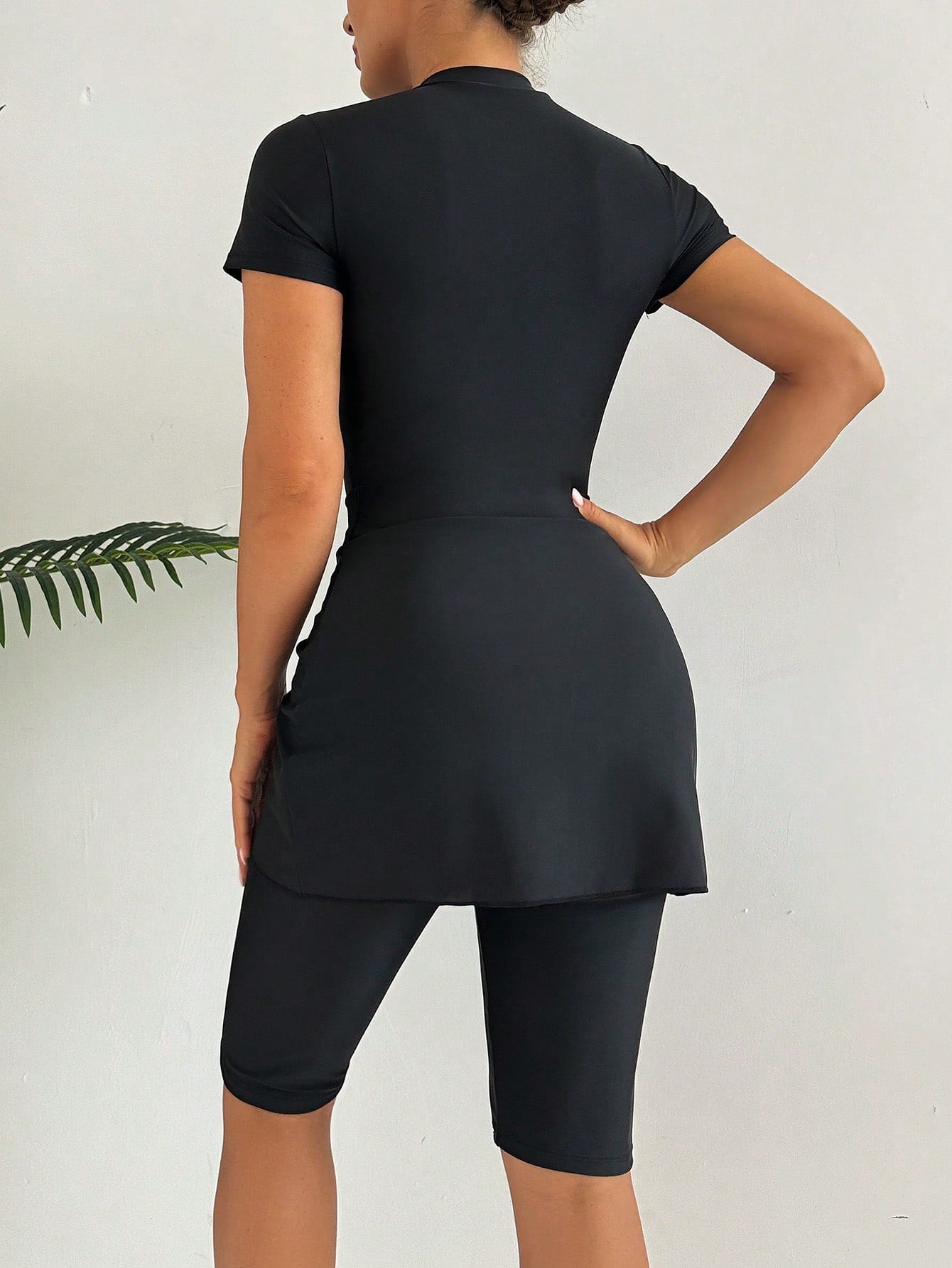  | SHEIN Swim Mulvari 3pcs/Set Women Solid Color Crew Neck Short Sleeve Zipper Burkini Top, Swim Shorts And Mini Skirt Swimsuit, Sports Surfwear SummerArabic Clothing | Lingerie | Shein | OneHub