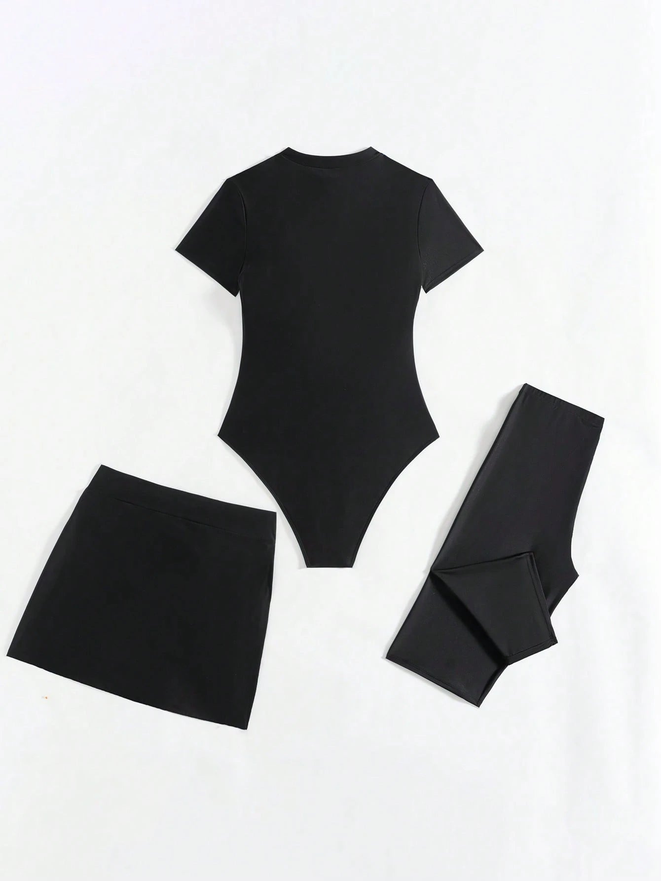  | SHEIN Swim Mulvari 3pcs/Set Women Solid Color Crew Neck Short Sleeve Zipper Burkini Top, Swim Shorts And Mini Skirt Swimsuit, Sports Surfwear SummerArabic Clothing | Lingerie | Shein | OneHub