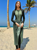 SHEIN Swim Mulvari 3pcs Women Casual Set: Random Print Solid Turtleneck Long Sleeve Top, Fitted Pants, And Modest Beach Dress For Summer Beach Vacation