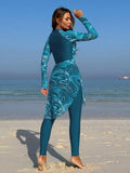  | SHEIN Swim Shayni Marble Print Zip Front Burkini With Beach Skirt Summer | Burkini | Shein | OneHub
