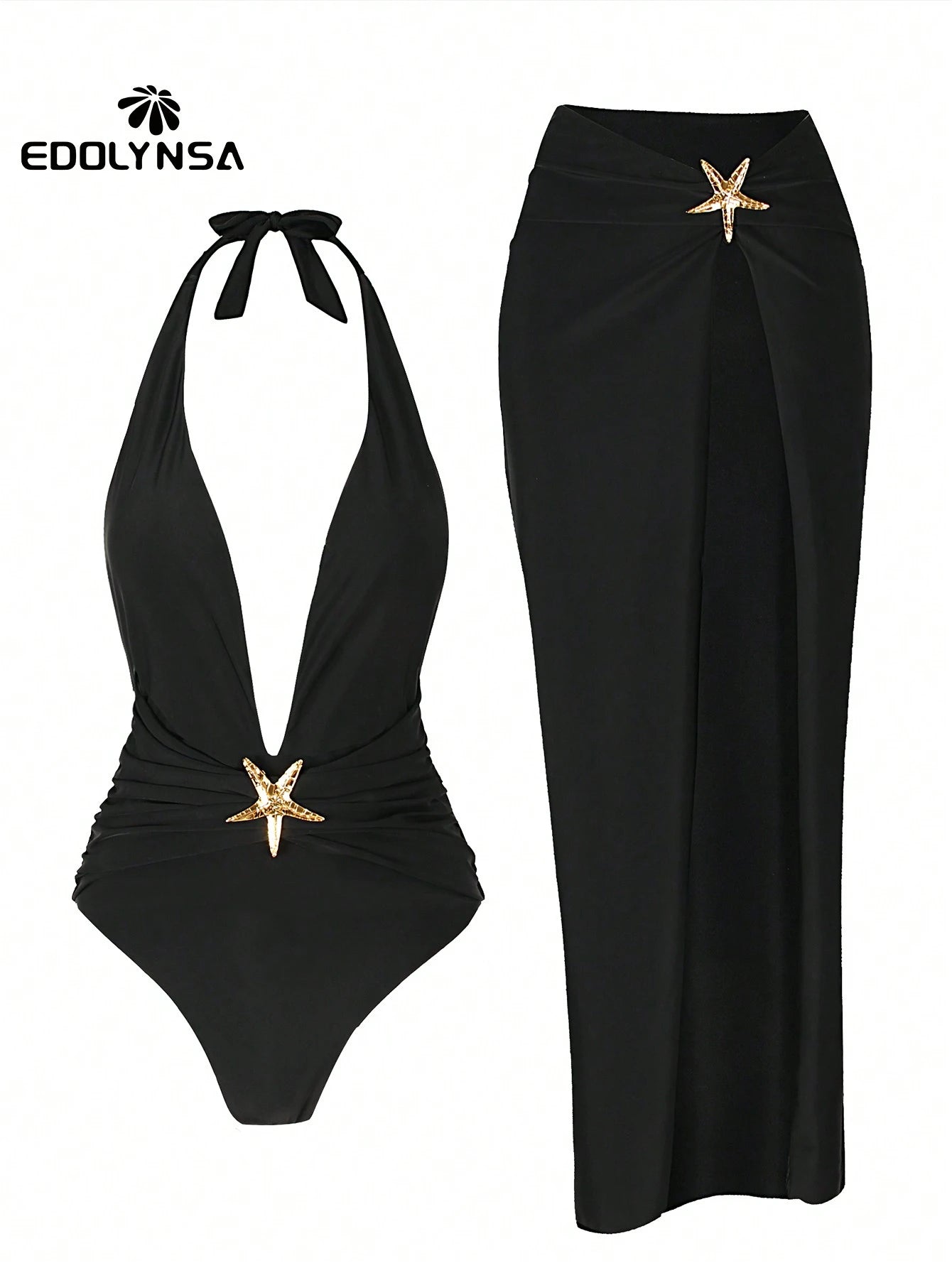  | SHEIN Swim Summer Beach 2 Packs Starfish One Piece Swimsuit & Bustle High Split Long Skirt 2 Pcs Set | Lingerie | Shein | OneHub