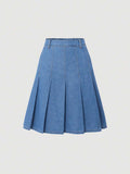  | SHEIN Teen Girl Solid Pleated Denim Skirt | Skirt | Shein | OneHub