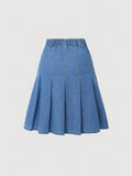  | SHEIN Teen Girl Solid Pleated Denim Skirt | Skirt | Shein | OneHub