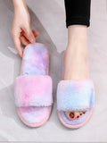 SHEIN Tie Dye Fluffy Bedroom Slippers,Winter Slippers Women's Home Indoor Non-Slip Warm Long Plush Soft Slippers.