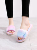 SHEIN Tie Dye Fluffy Bedroom Slippers,Winter Slippers Women's Home Indoor Non-Slip Warm Long Plush Soft Slippers.