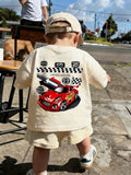 SHEIN Toddler Boys' Casual Race Car Graphic Round Neck Short Sleeve T-Shirt