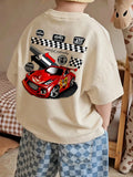 SHEIN Toddler Boys' Casual Race Car Graphic Round Neck Short Sleeve T-Shirt